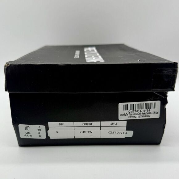 PrettyLittleThing Pu ThongLace Tie Up Circle Heeled Sandals New - Picture 6 of 8